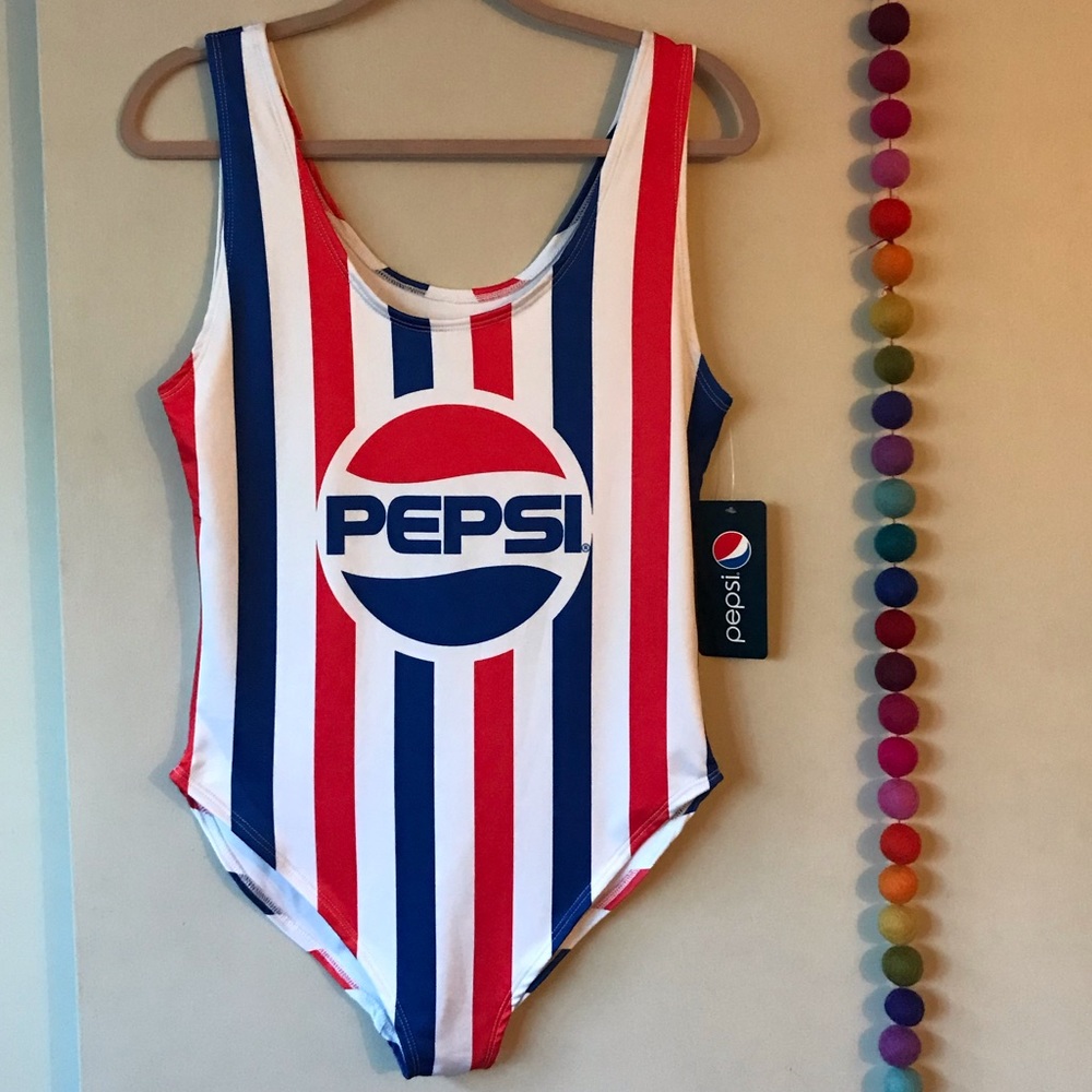 Pepsi red, white and blue striped swimsuit
